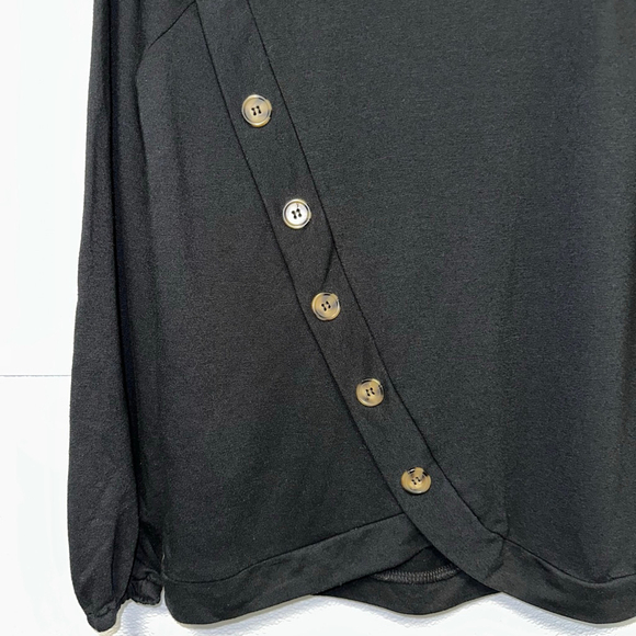 Women's eyeshadow Sweatshirt XS Black with Brown buttons Sweater Long Sleeve - Picture 3 of 9